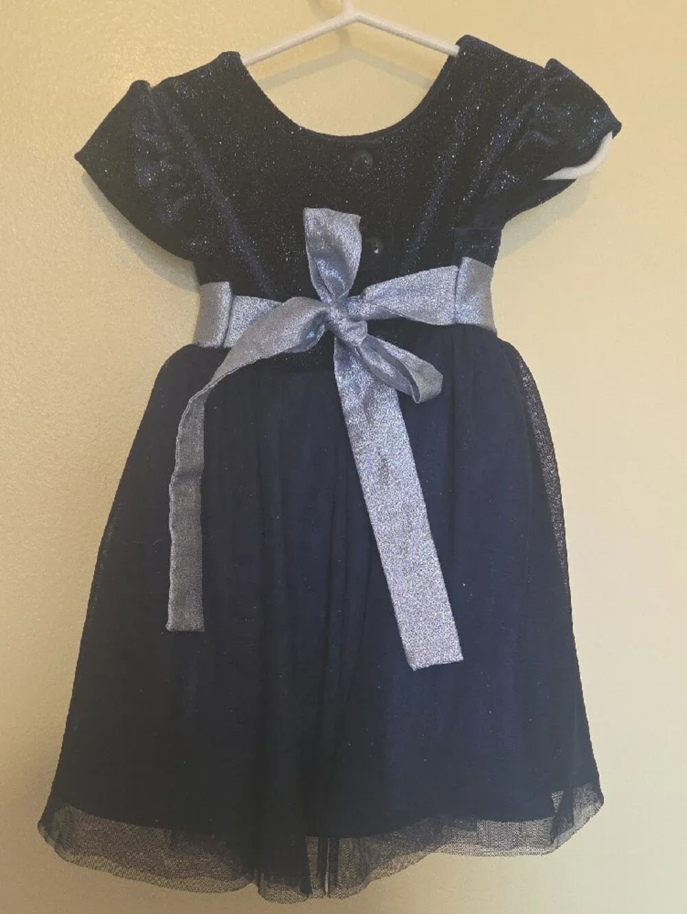 Sparkle Navy Tulle Party Dress with Light Blue Bow - Kids
